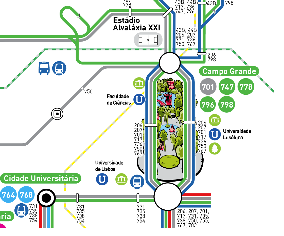 Carris network diagram to reach Ciências